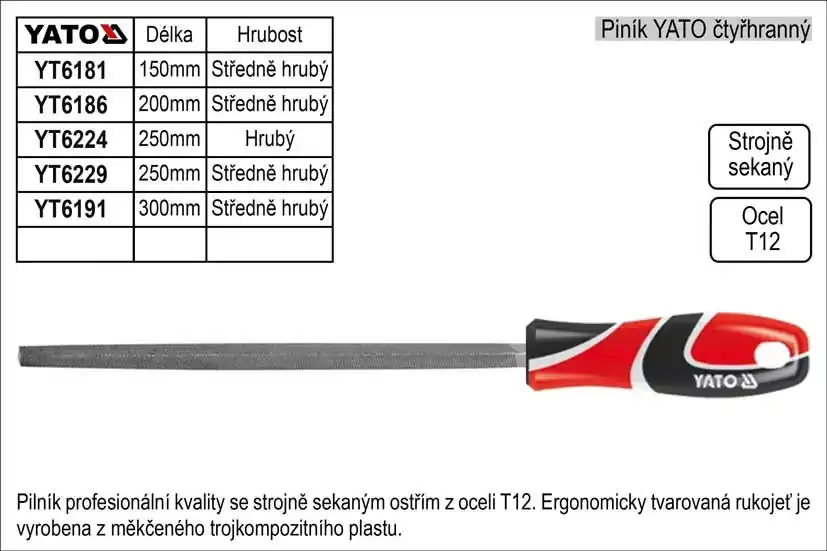 Pilník YATO čtyřhranný délka 250mm středně hrubý | Nízká cena