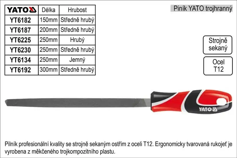 Doprodej | Pilník YATO trojhranný délka 200mm středně hrubý