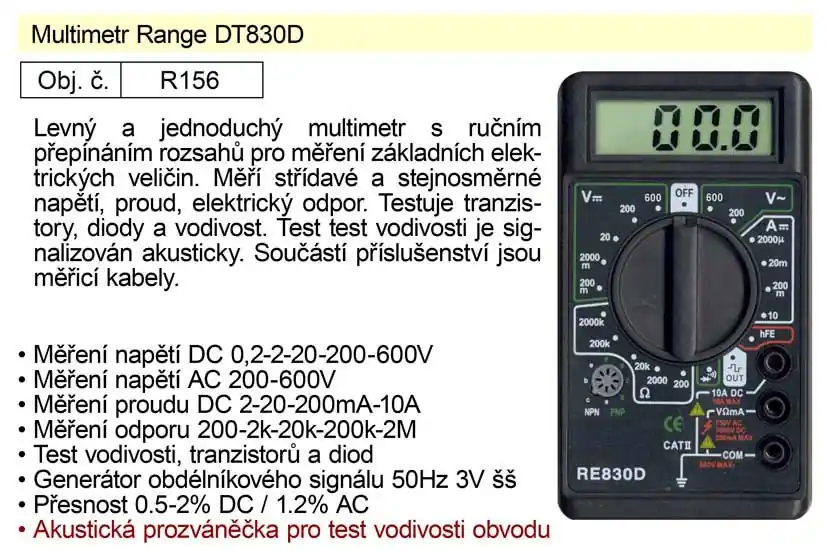 Omezené zásoby | Multimetr Range DT830D
