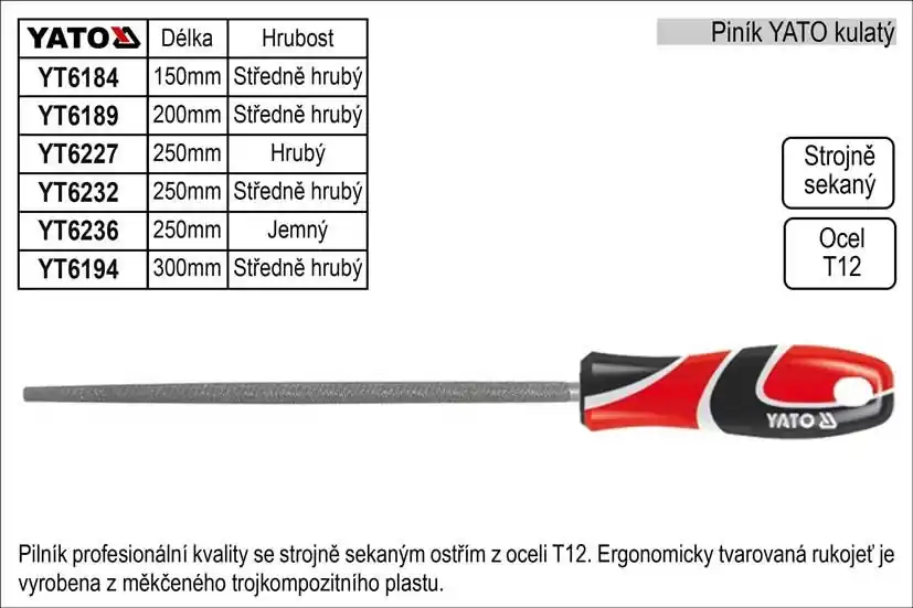 Speciální cena | Pilník YATO kulatý délka 250mm jemný