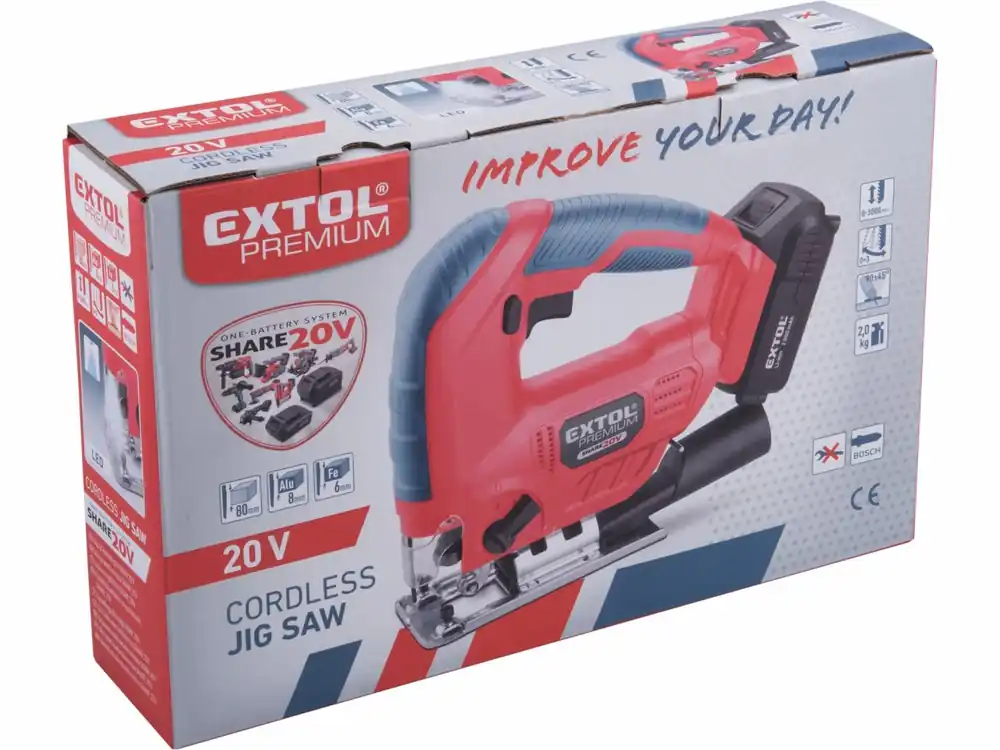 Končí brzy | EXTOL PREMIUM pila přímočará aku SHARE20V, 20V Li-ion, bez baterie a nabíječky 8891825