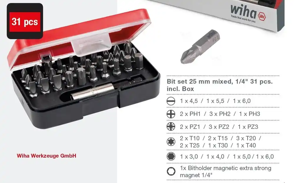 Zvýhodněná cena | WIHA Profi sada bitů s magnetickým držákem bitů, 31dílů