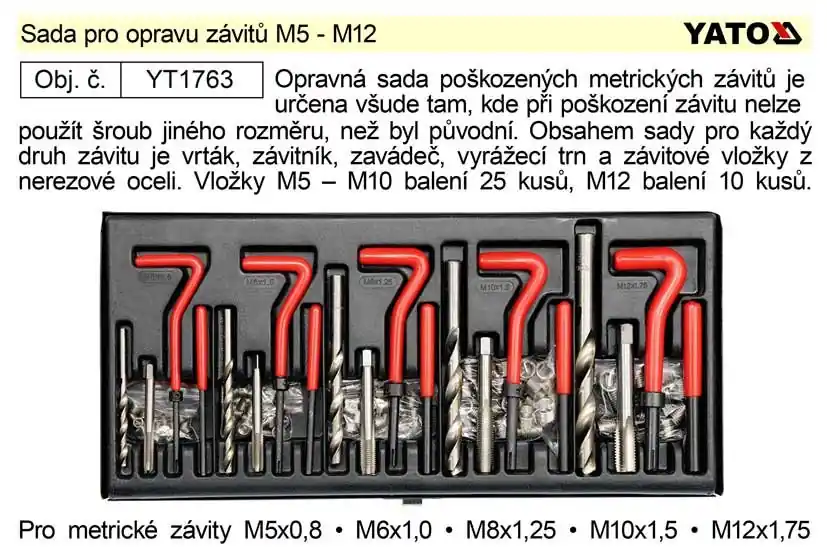 Snížená cena | Sada pro opravu závitů M5 - M12, YATO YT-1763