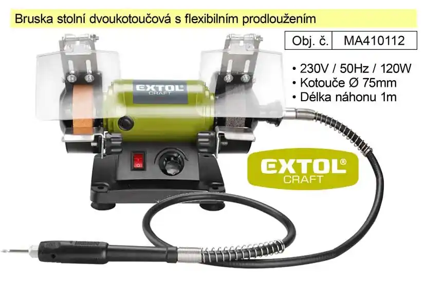 Bruska stolní dvoukotoučová Extol Craft 410112 s přímou bruskou s flexibilním prodloužením - Nově v sortimentu