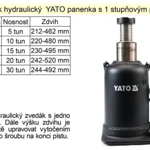 Zvedák hydraulický YATO panenka s 1 stupňovým pístem, 15 tun zdvih | Nabídka dne