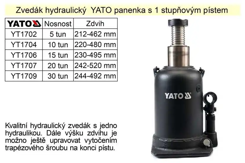 Doprodej zásob | Zvedák hydraulický YATO panenka s 1 stupňovým pístem, 30 tun zdvih