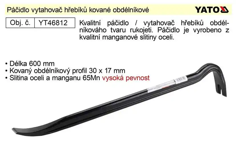 Páčidlo vytahovač hřebíků kované délka 600mm obdélníkový profil 30x17mm | Skvělé hodnocení