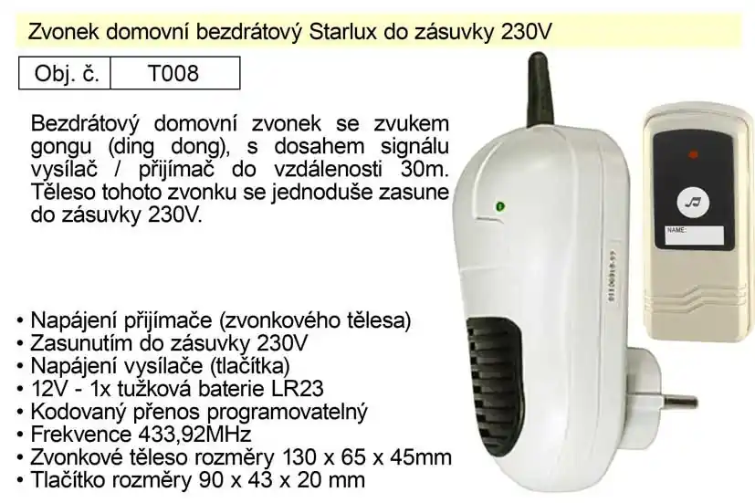 Právě v prodeji | Zvonek domovní bezdrátový Starlux do zásuvky 230V