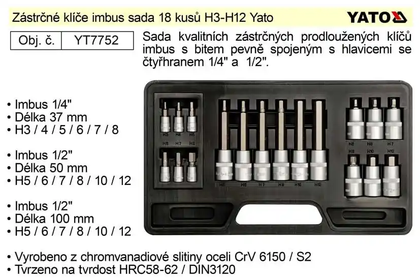 Nejprodávanější - YATO Gola ořechy imbus sada 18 kusů H3-H12 Yato
