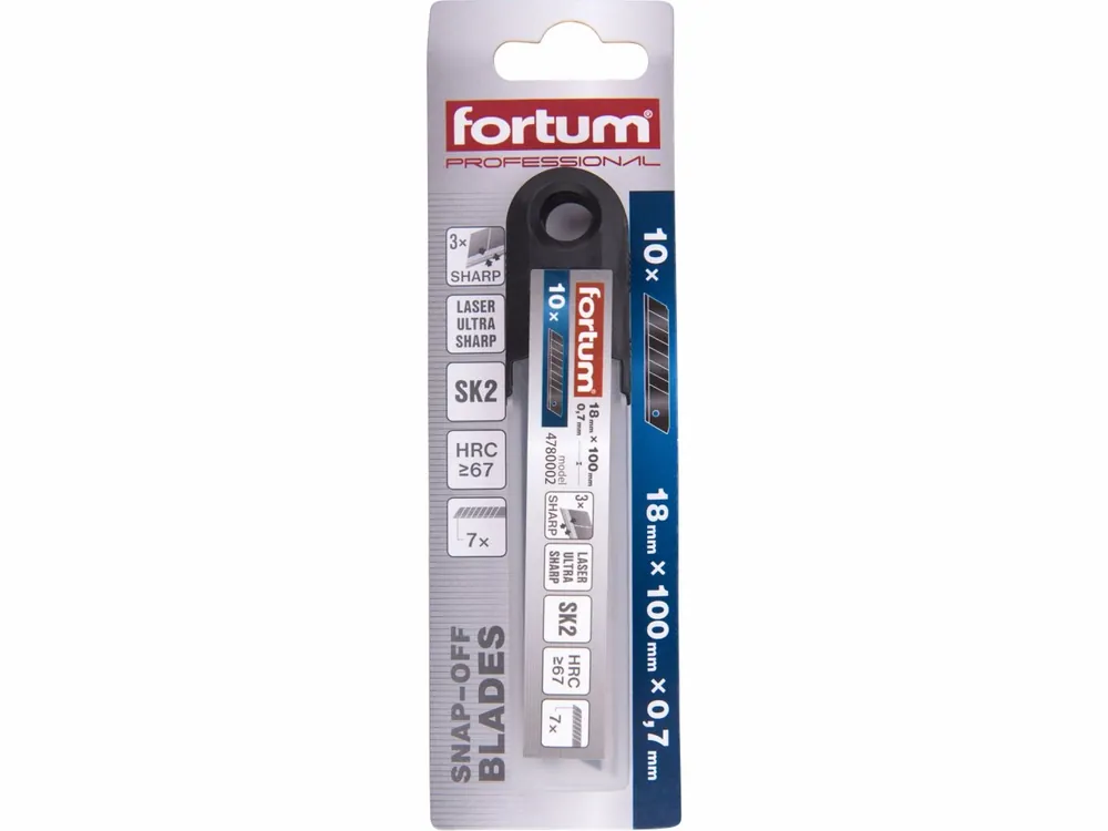 FORTUM břity ulamovací do nože, 18mm, 10ks, SK2, tl.7mm, 7 ulamovacích segmentů - Výhodná nabídka