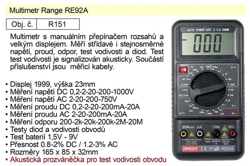 Nízká cena - Multimetr Range RE92A