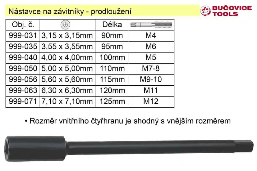 Nástavec pro závitník délka 100mm prodloužení 4mm (např. M5 sadový) | Zlevněno