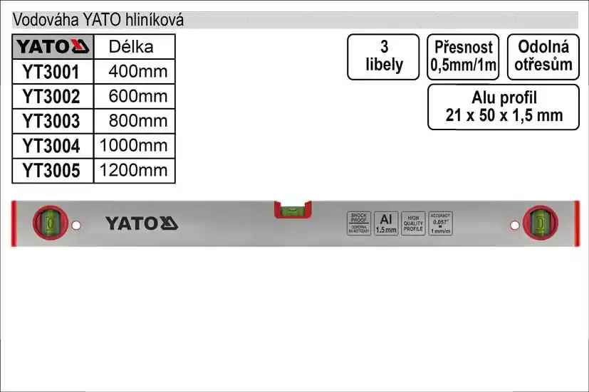 Vysoká kvalita - Vodováha YATO 800mm 3 libely