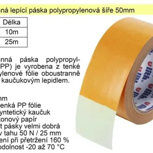 Oboustranná lepící páska polypropylenová 50mm/10m - Výhodná cena