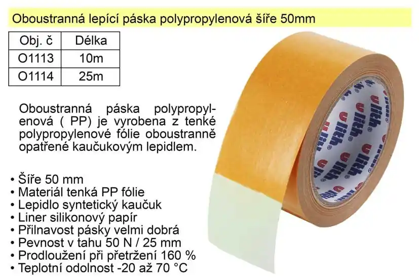 Oboustranná lepící páska polypropylenová 50mm/10m - Výhodná cena