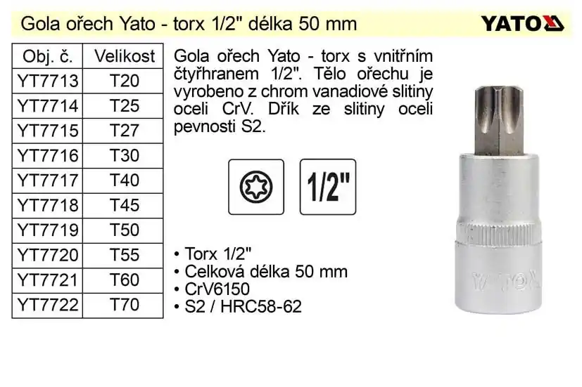 Profesionální kvalita - Gola ořech torx 1/2" T60