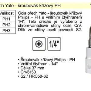 Gola ořech 1/4" šroubovák křížový PH2 YT-7674 - Koupit nyní