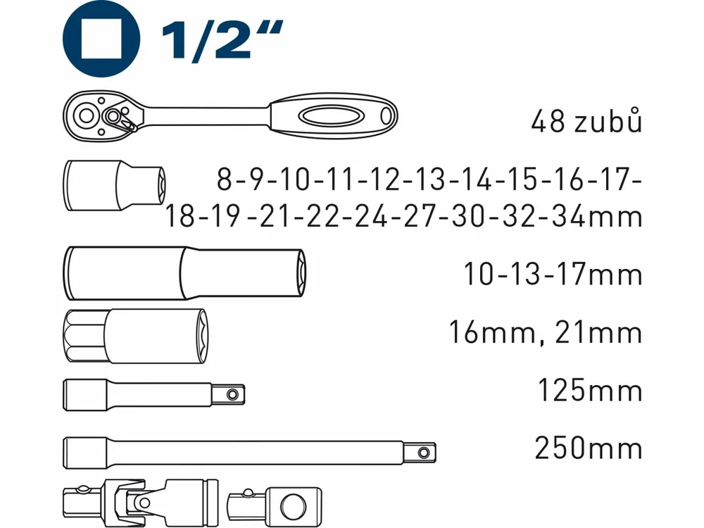 hlavice nástrčné, sada 29ks, 1/2", 61CrV5, FORTUM | Bestseller