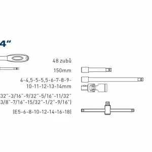 hlavice nástrčné MULTI-LOCK, sada 19ks, 1/4", 61CrV5, FORTUM - Velmi oblíbený produkt