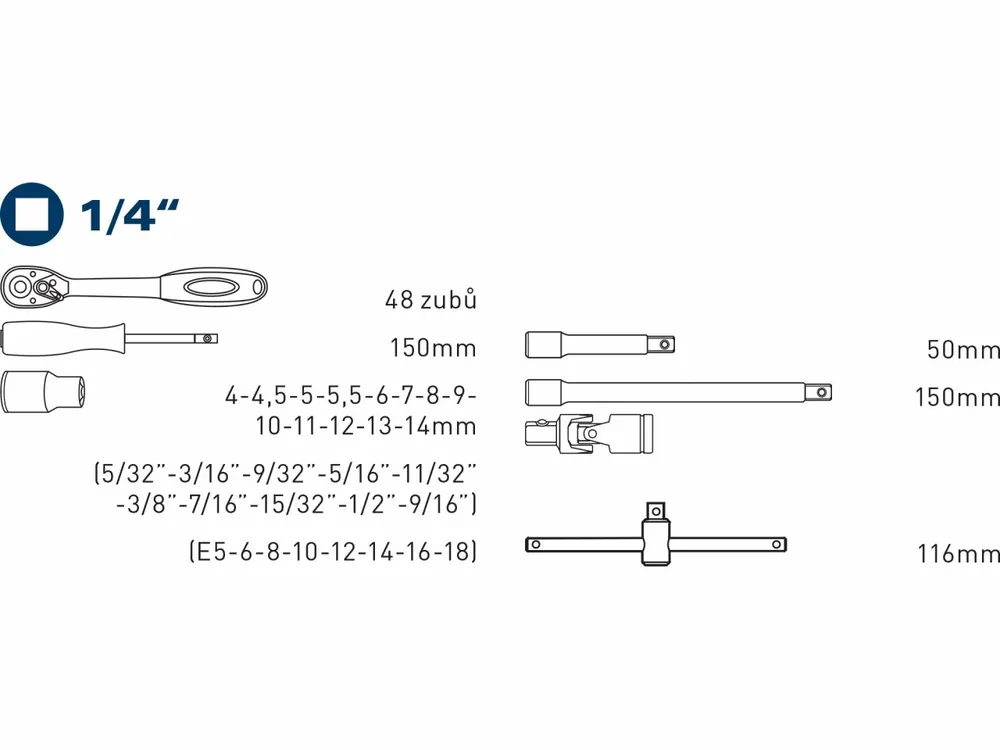hlavice nástrčné MULTI-LOCK, sada 19ks, 1/4", 61CrV5, FORTUM - Velmi oblíbený produkt