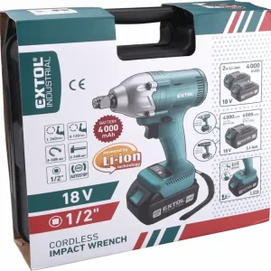 EXTOL INDUSTRIAL aku rázový utahovák 1/2", brushless, 18V Li-ion, 2x4000mAh 8791255 | Právě přidáno