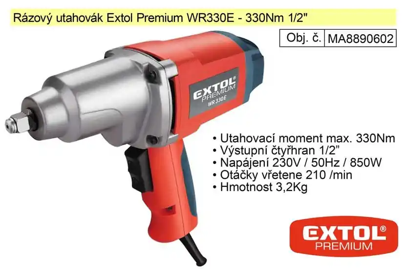 Právě dorazilo - Rázový utahovák elektrický 330Nm Extol Premium 8890602 WR330E