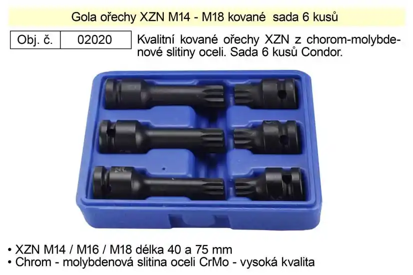 Nástrčné hlavice XZN sada 6 kusů kované M14-M18 Condor - Velmi populární