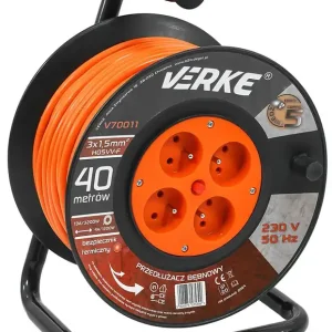 Rychlé dodání - VERKE Prodlužovací kabel na cívce 40m, 230V 3x1,5mm, 4 zásuvky