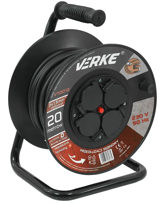 Pouze dnes | VERKE Prodlužovací kabel na cívce 20m, 230V 3x1,5mm, 4 zásuvky