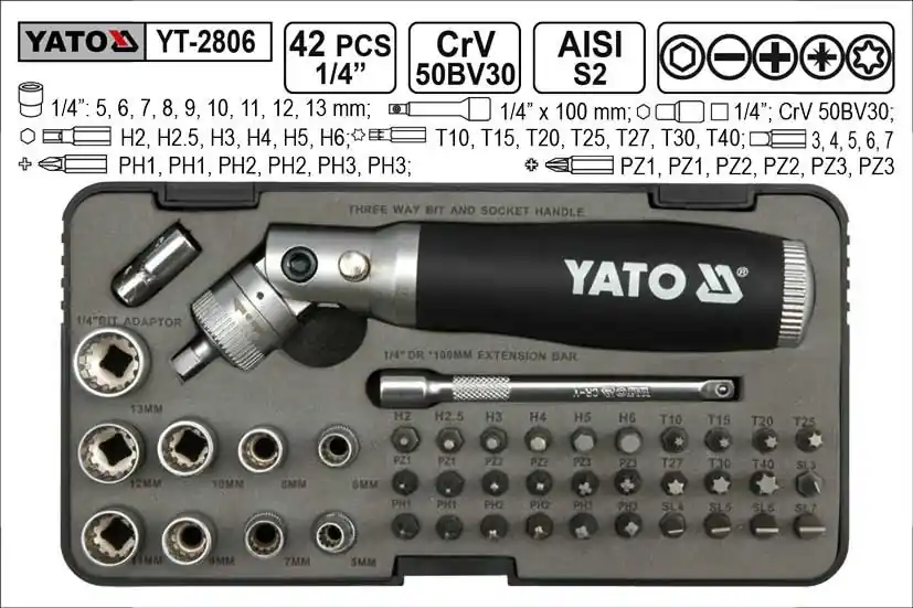 YATO Gola sada 42 dílů 1/4" YT-2806 | Doprodej