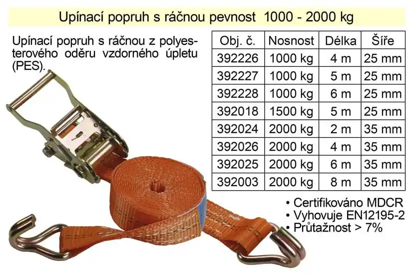 Zlevněno | Popruh upínací pás s ráčnou 2t/3m/35mm