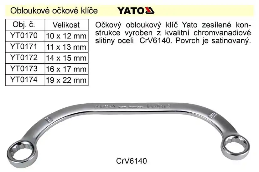 Očkový klíč Yato obloukový 14x15mm CrV | Ihned k objednání